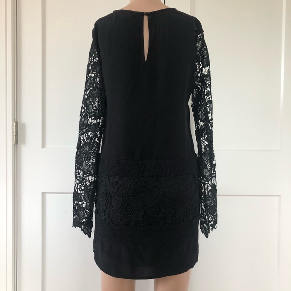 ASTR Silk Long Sleeve Lace Shift Black Mini Dress XS - Picture 4 of 6